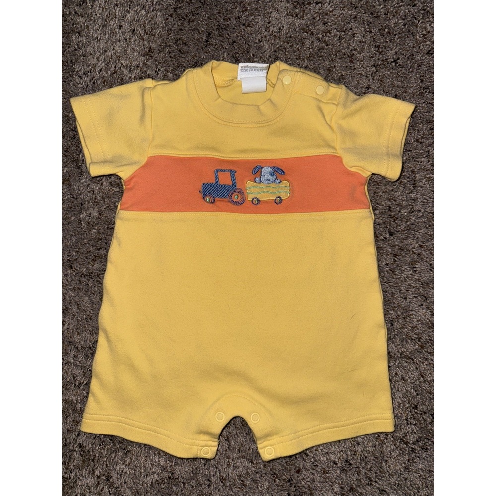 Baby Boy Vintage Carter's 3-6 Month Yellow Puppy Tractor Romper Outfit‎